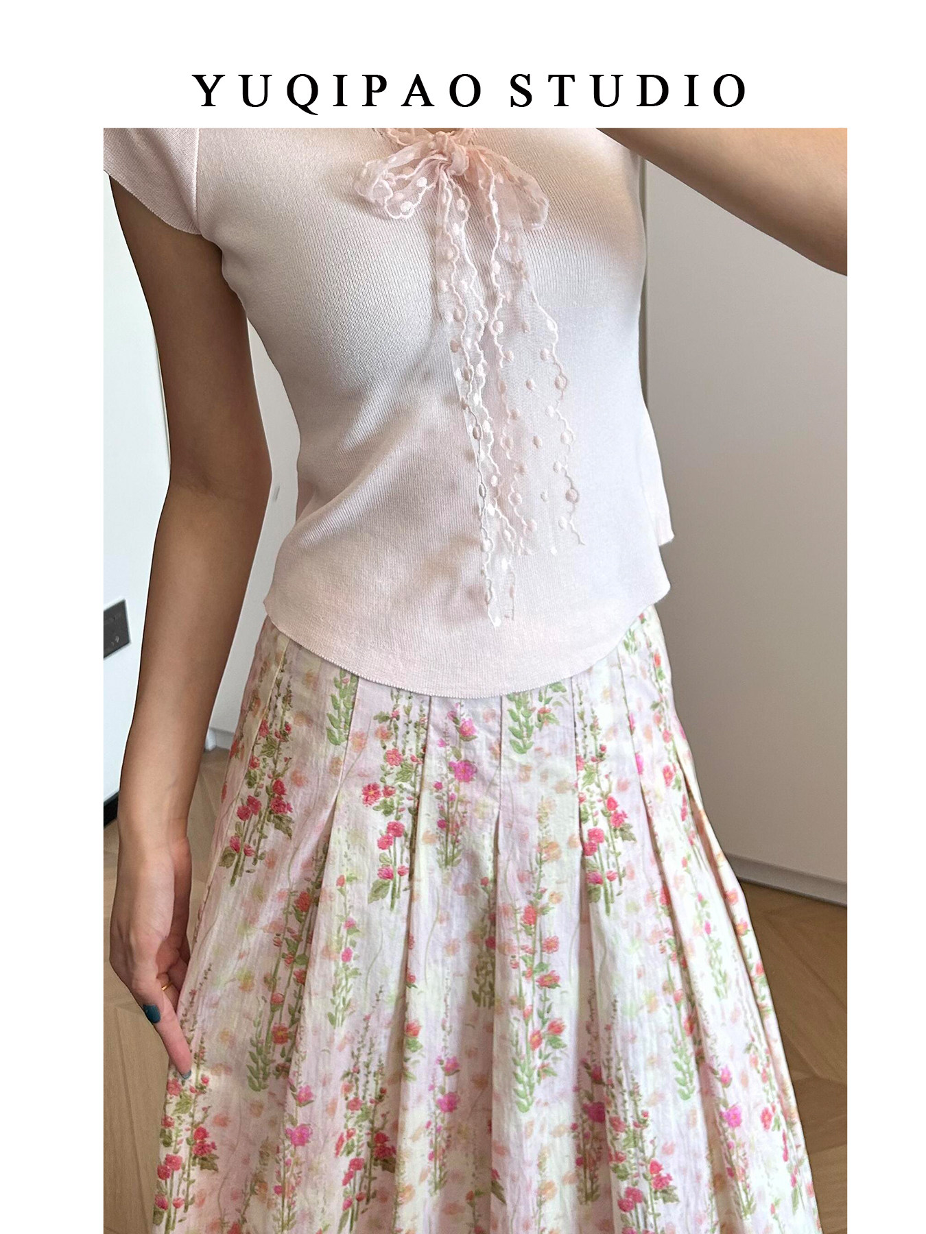 碎花半身裙女夏季大碼胖mm設計感氣質印花壓褶大擺傘裙中長款裙子