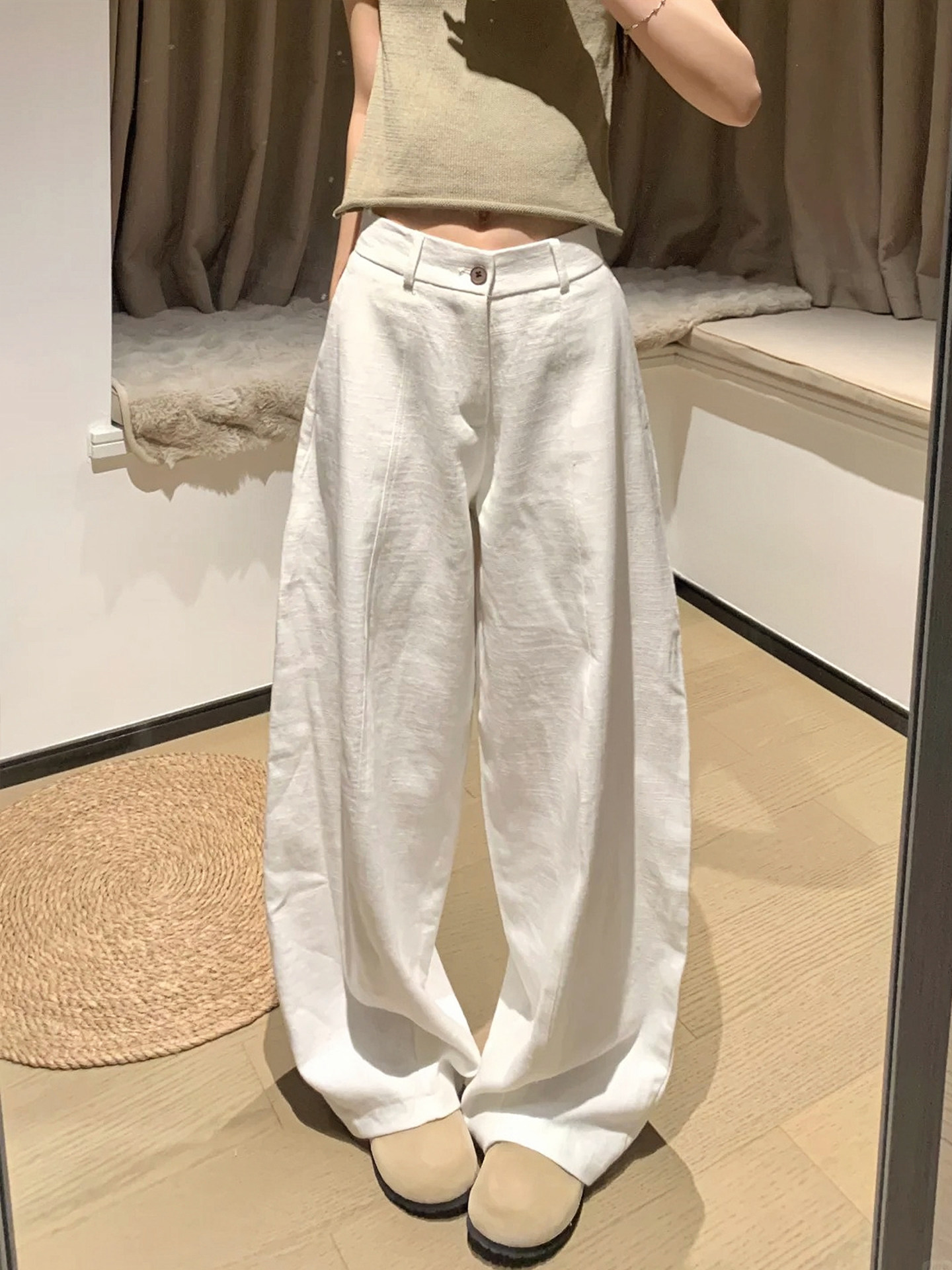 白色彎刀褲女款春裝2026新款大碼胖妹妹顯瘦褲子韓系松弛感闊腿褲