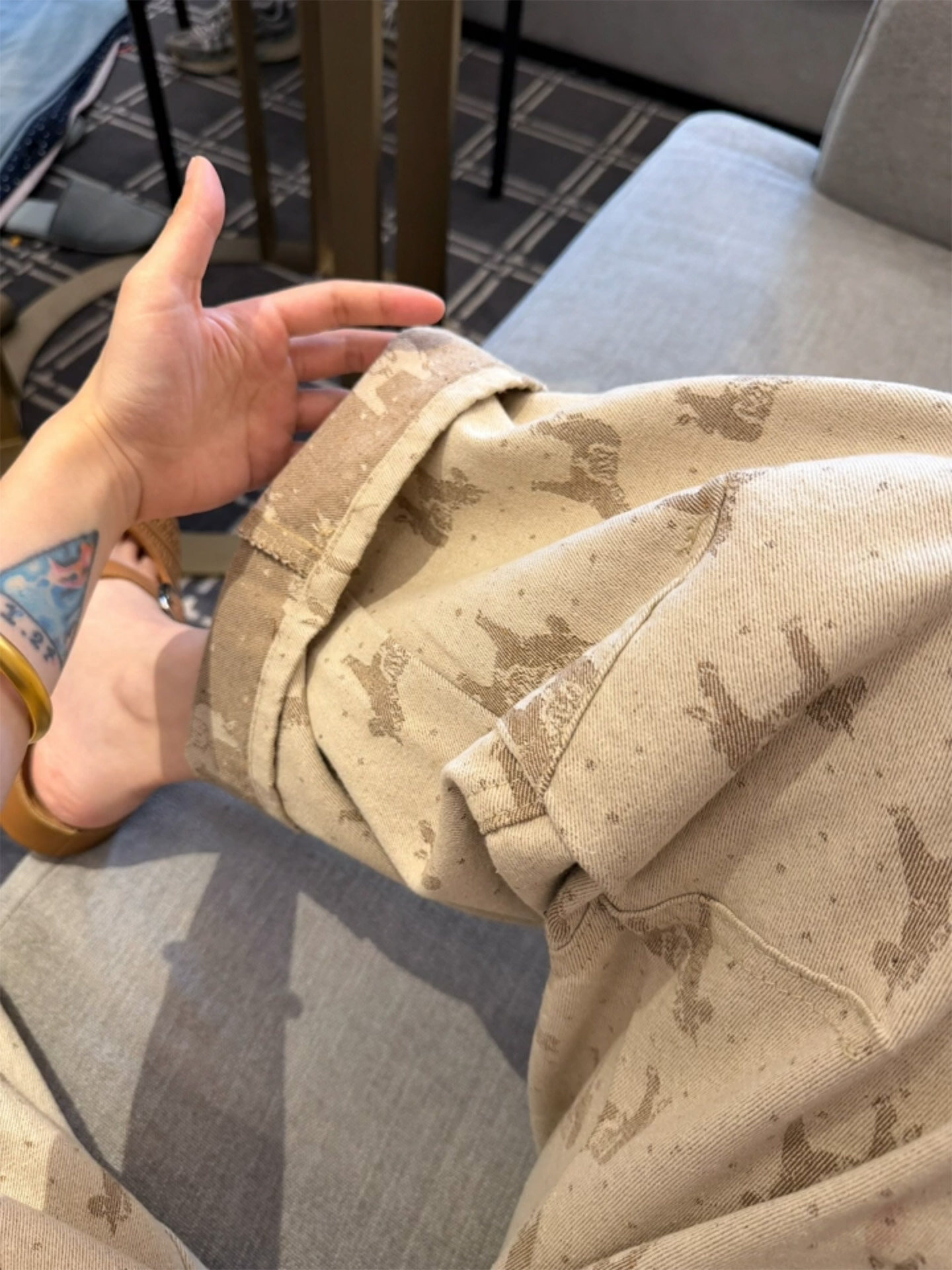卡其色復古小馬提花牛仔褲女早春新款大碼胖mm高腰顯瘦寬松闊腿褲