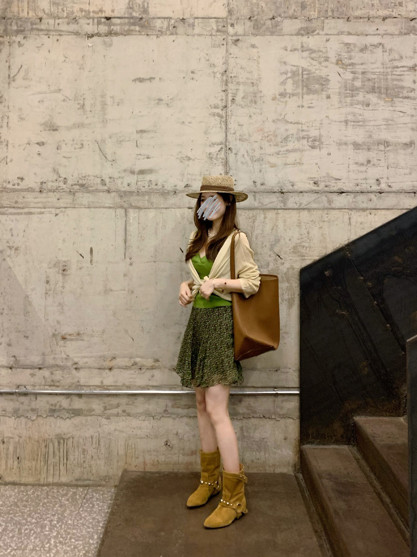 綠豹紋碎花半身裙新款獨特設計感氣質中裙女
