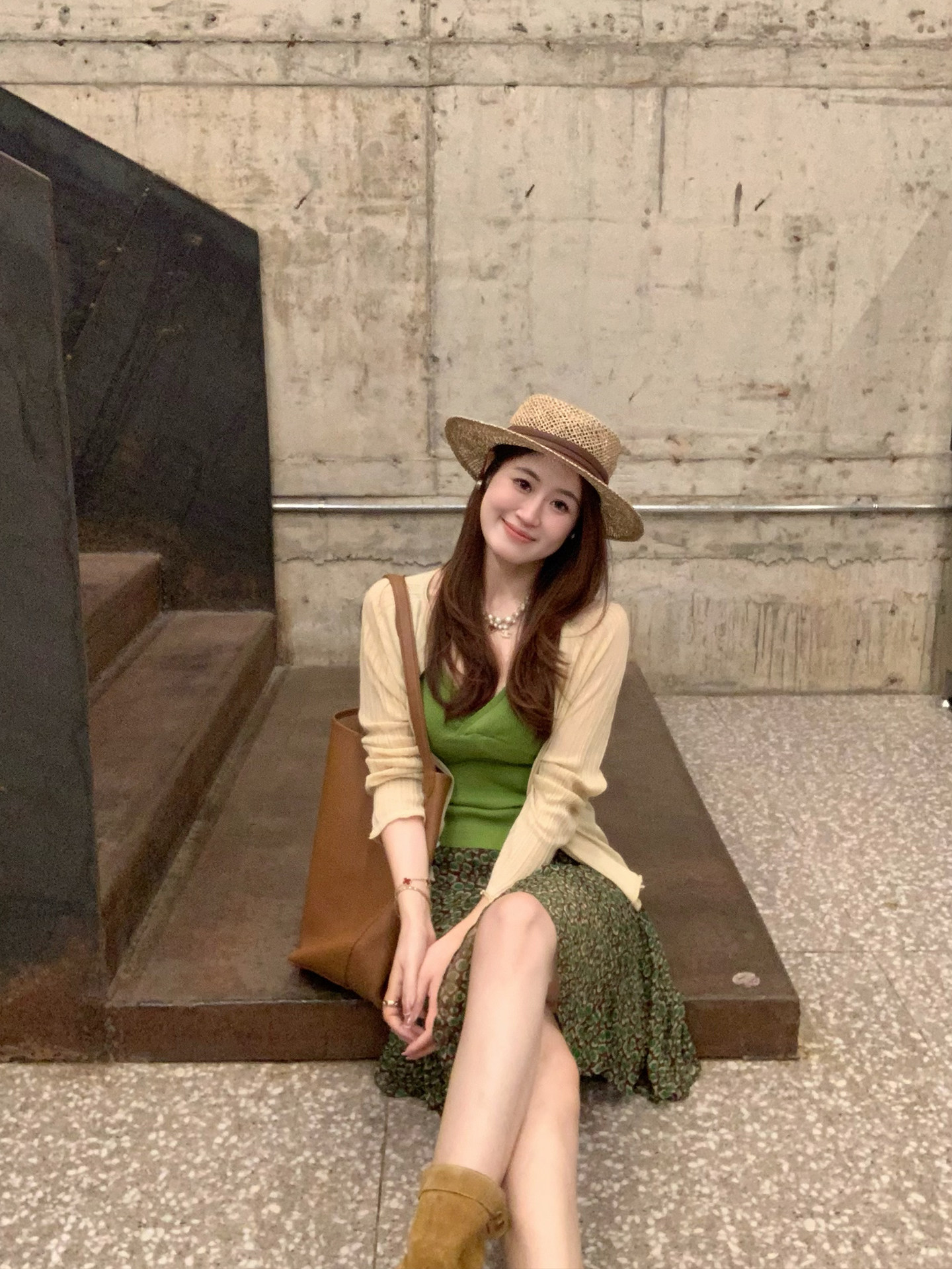 綠豹紋碎花半身裙新款獨特設計感氣質中裙女