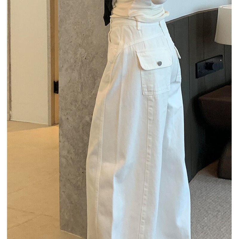 白色彎刀牛仔褲女2026春新款小眾設計感高腰顯瘦寬松休閑闊腿褲子