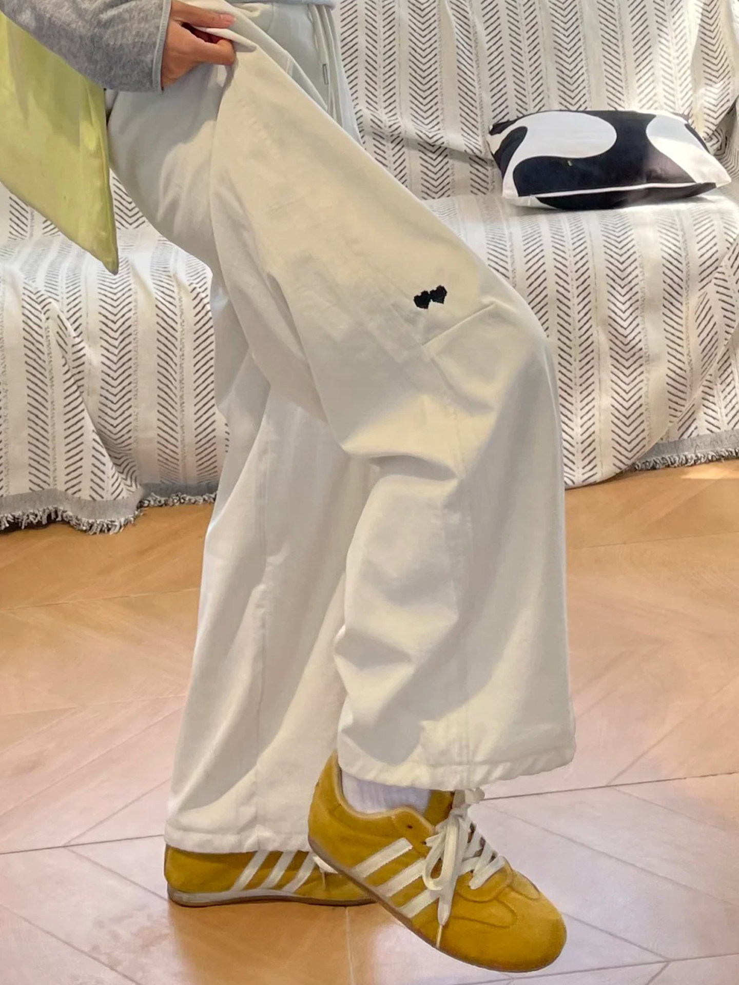 白色工裝褲女款小個子直筒休閑褲子大碼胖mm顯瘦闊腿褲梨形報恩褲