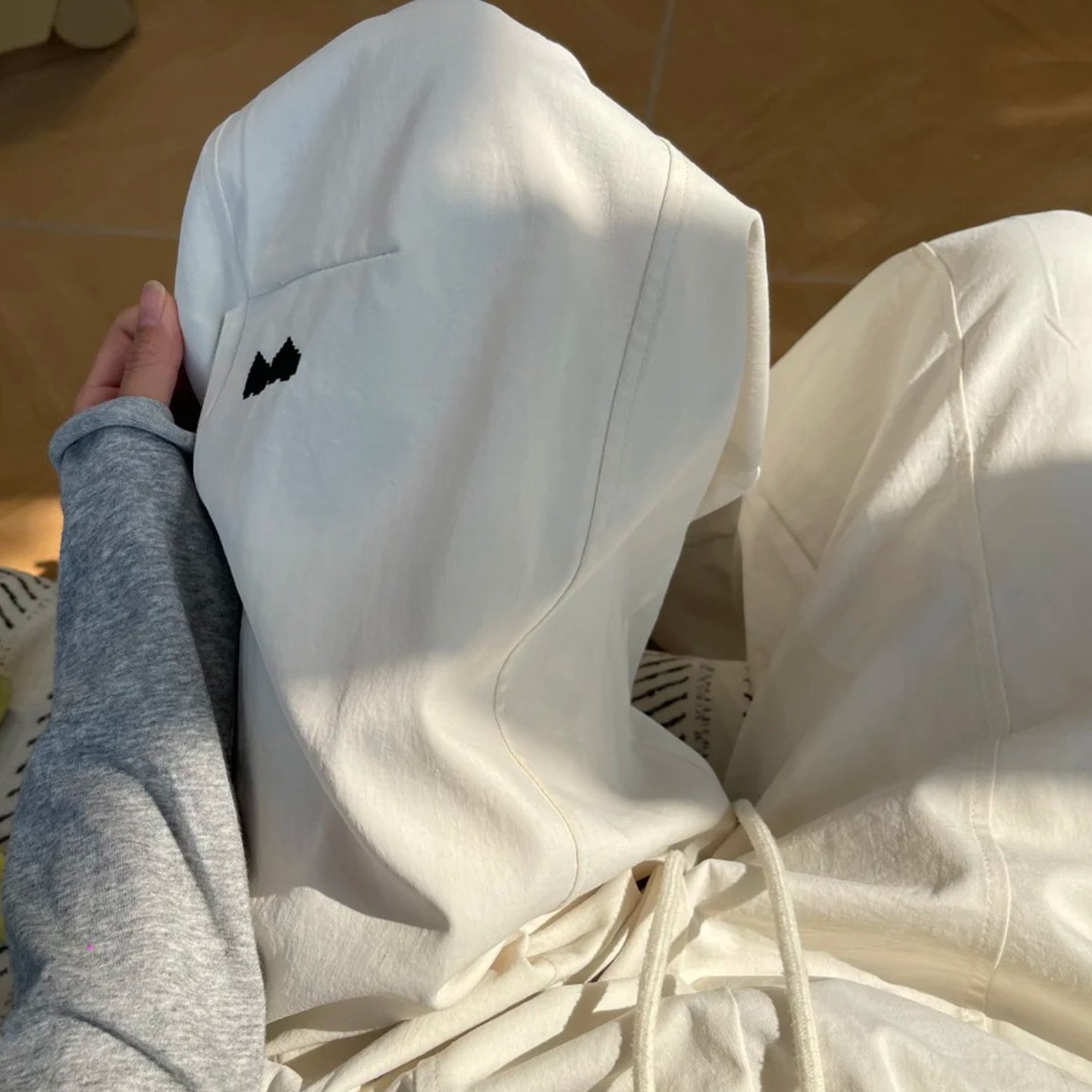 白色工裝褲女款小個子直筒休閑褲子大碼胖mm顯瘦闊腿褲梨形報恩褲