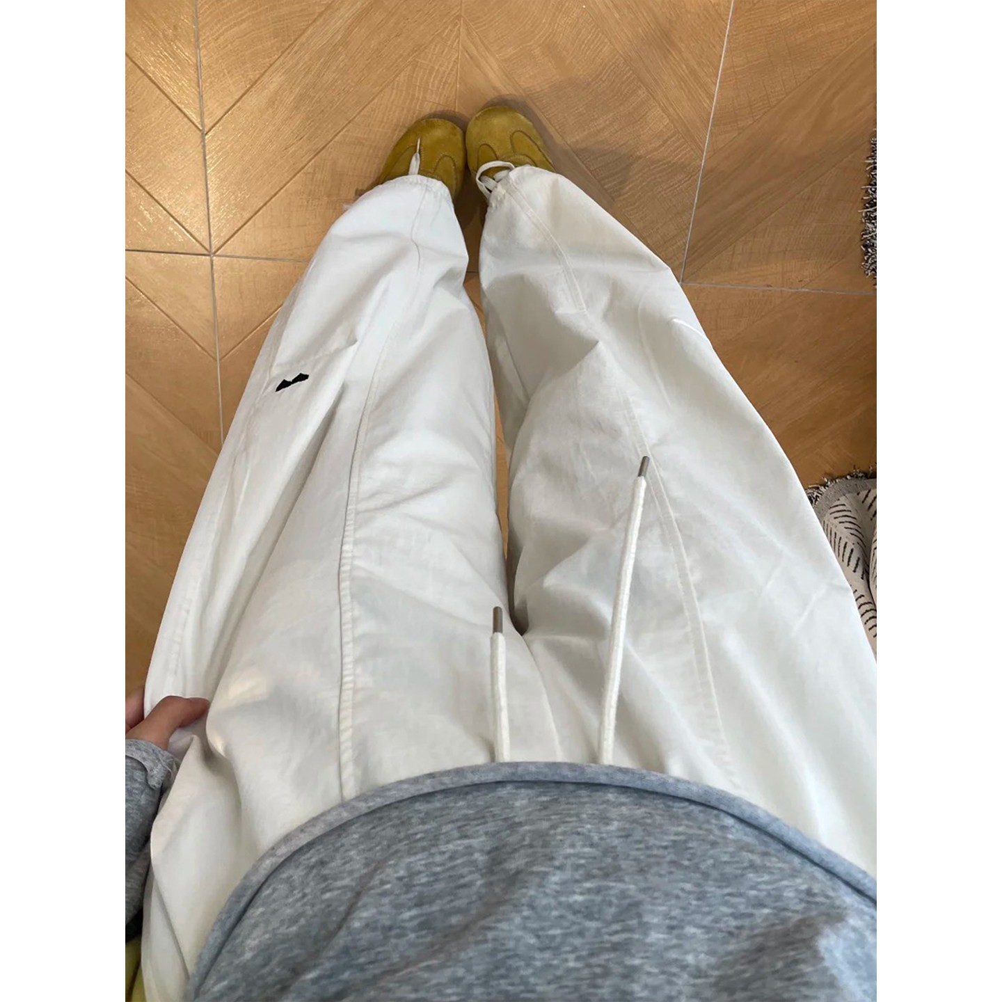 白色工裝褲女款小個子直筒休閑褲子大碼胖mm顯瘦闊腿褲梨形報恩褲
