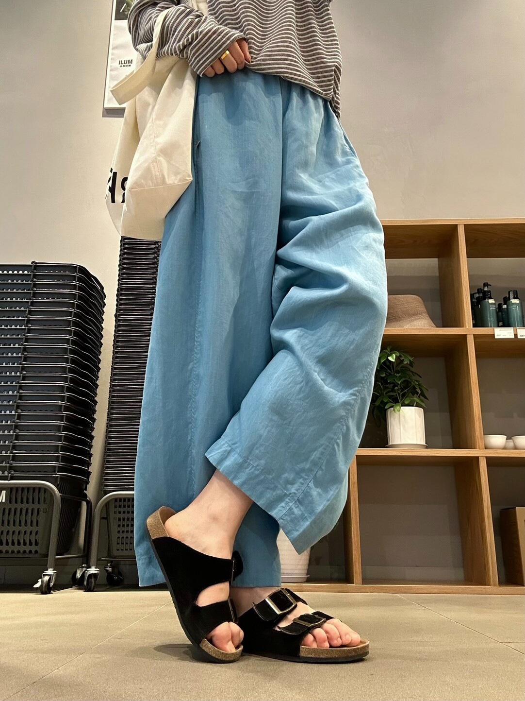 天絲亞麻九分褲顯瘦顯高松弛垂感闊感立體夏季透氣設計感貝殼扣