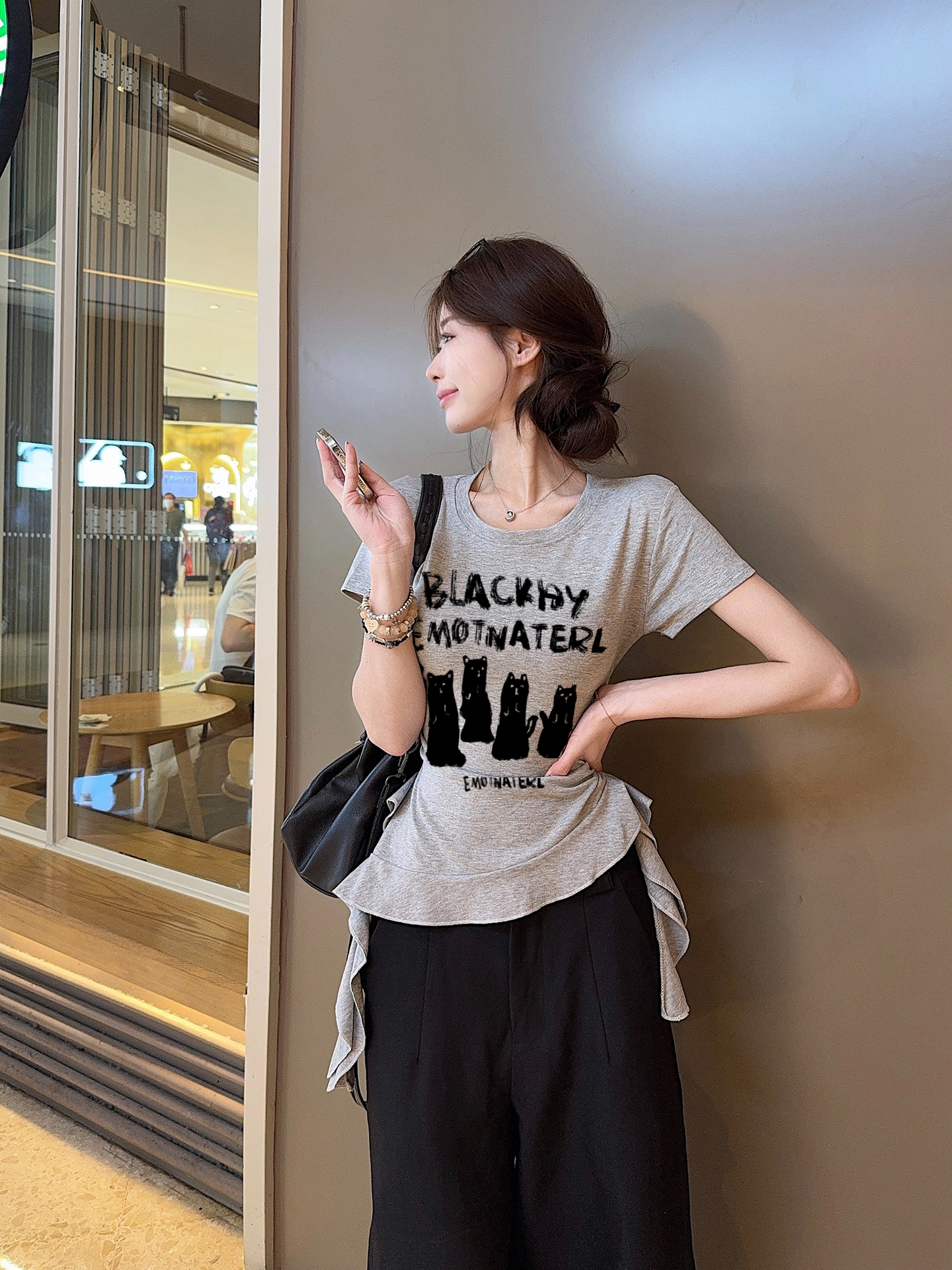 FA32897# 印花圆领设计感小众短袖T恤女 服裝批發女裝批發服飾貨源