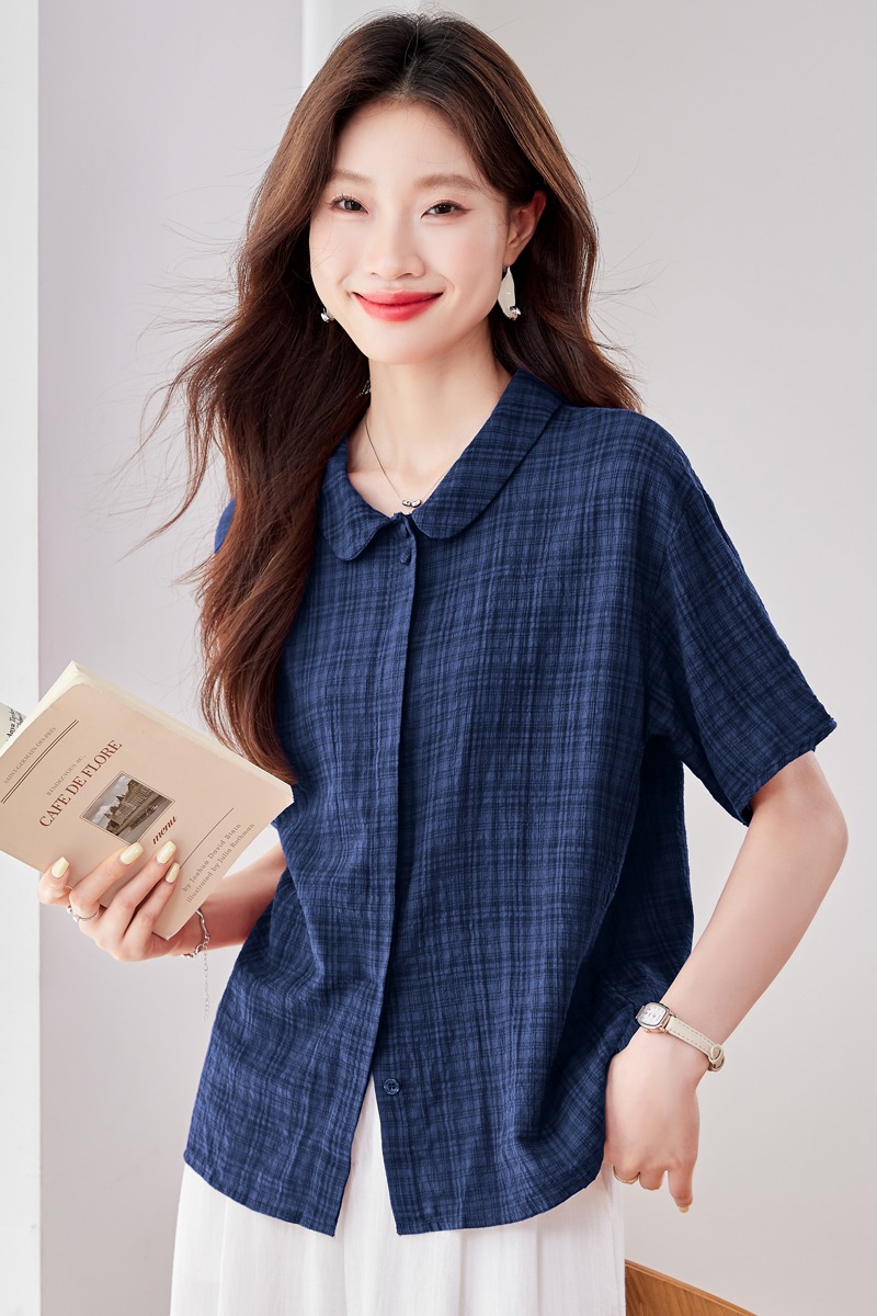實拍翻領薄款短袖棉麻襯衫女2026春夏季新款襯衣上衣