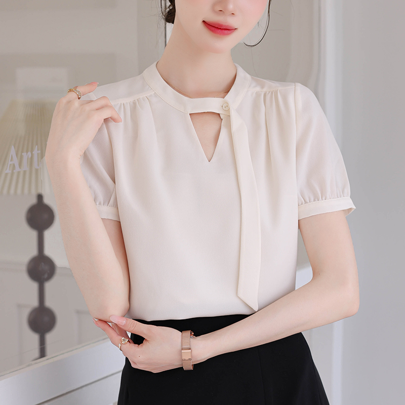 實拍2026夏季新款襯衫時尚洋氣小個子雪紡衫短袖百搭女士上衣