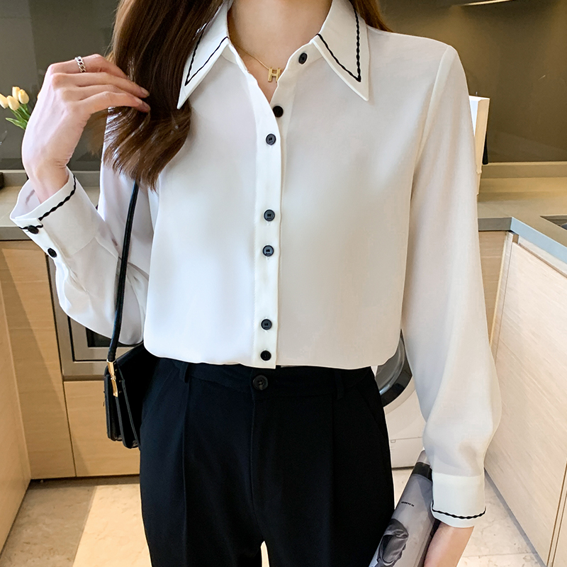 緞面襯衫女2026春秋新款法式設計高級感氣質繡花雪紡襯衫內搭