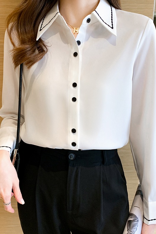 緞面襯衫女2026春秋新款法式設計高級感氣質繡花雪紡襯衫內搭