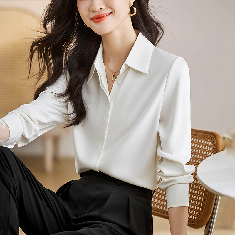 緞面襯衫女2026春季新款純色職業襯衣韓版寬松女士襯衫上衣潮