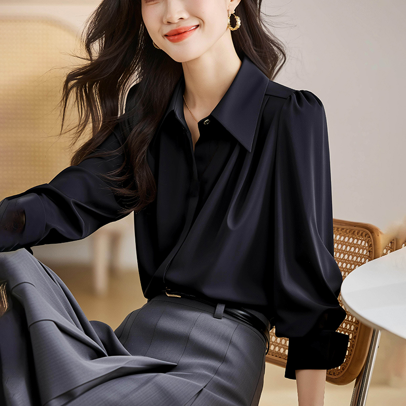 2026春秋新款女裝黑色長袖襯衫今年流行漂亮小衫上衣氣質送項鏈