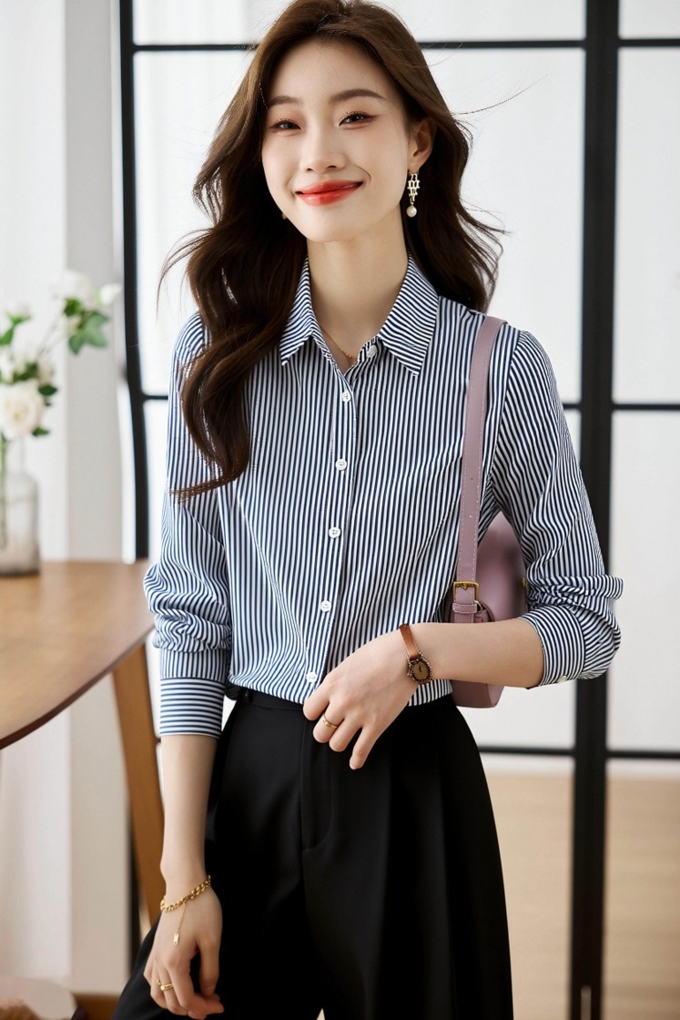 疊穿條紋襯衫女裝2026春秋新款小個子設計感長袖寬松通勤穿搭上衣