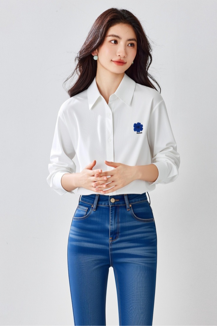 翻領白色襯衫女2026春季新款薄上衣休閑通勤百搭打底襯衣
