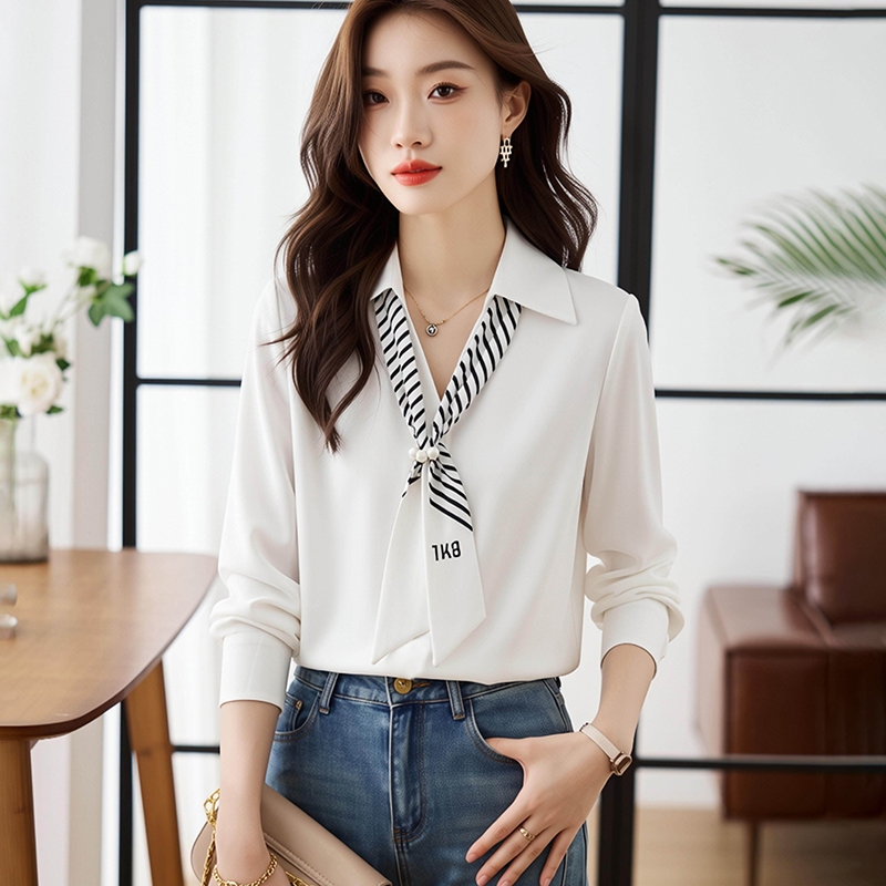 法式飄帶長袖襯衫廳里廳氣衣服女2026春季新款緞面職業通勤上衣