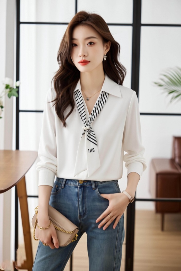 法式飄帶長袖襯衫廳里廳氣衣服女2026春季新款緞面職業通勤上衣