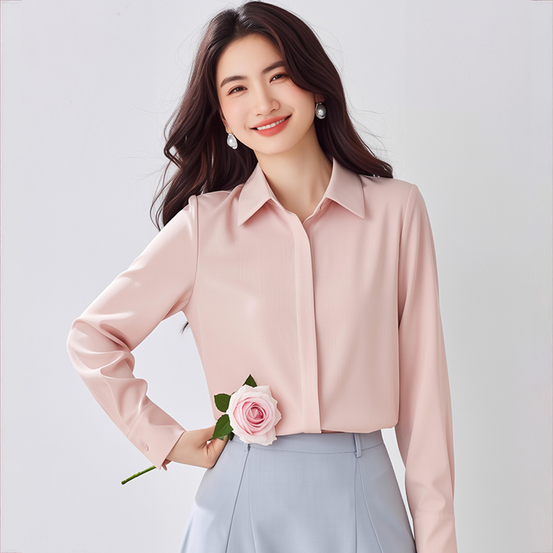 MY17676# 8色 春灰蓝色缎面衬衫女长袖秋百搭暗门襟复古港风垂感通勤...