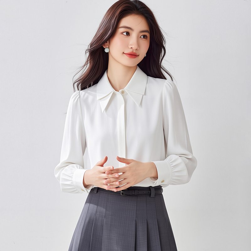2026春季新款通勤白襯衫女早春韓系上衣輕熟穿搭內搭緞面襯衣
