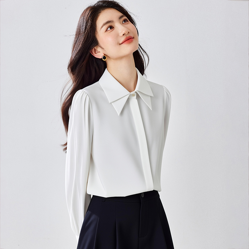 2026春季新款通勤白襯衫女早春韓系上衣輕熟穿搭內搭緞面襯衣