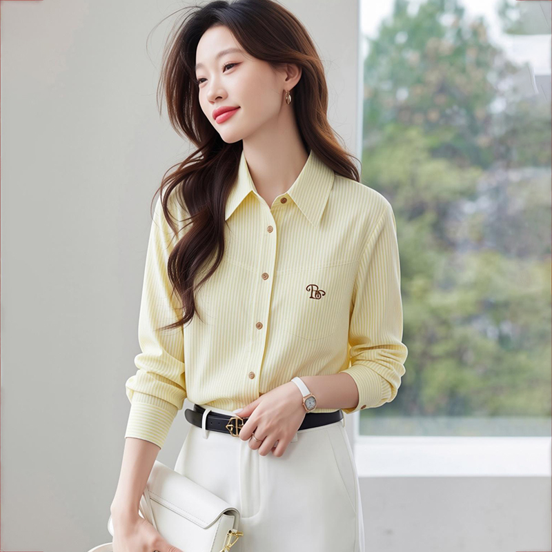 原創刺繡條紋襯衫女長袖夏季新款復古寬松休閑百搭防曬服襯衫外套