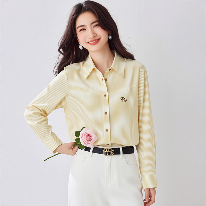 原創刺繡條紋襯衫女長袖夏季新款復古寬松休閑百搭防曬服襯衫外套