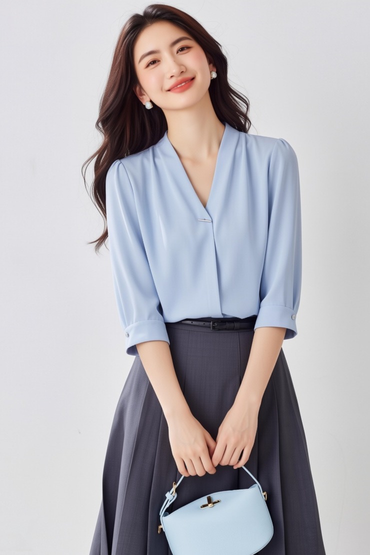 白色雪紡襯衫女士春季新款2026年設計感小眾職業襯衣鎖骨v領上衣
