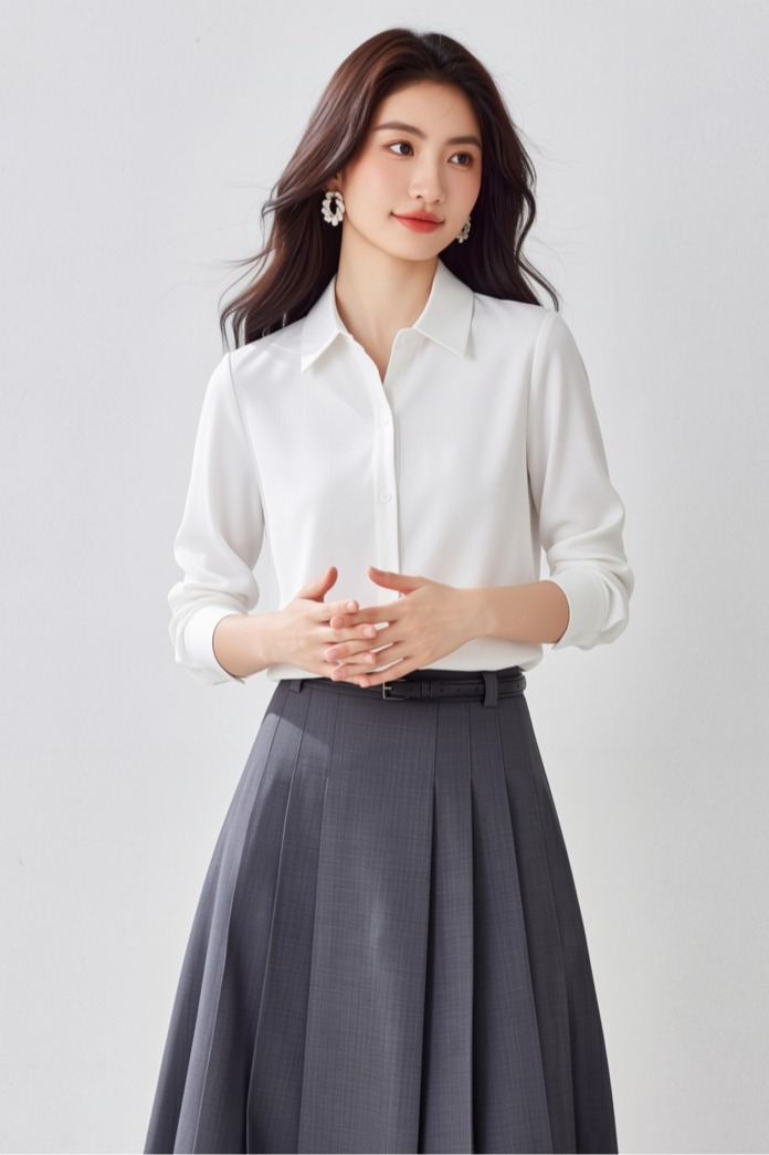 實拍 簡約高級感綠色緞面襯衫女職業面試襯衣設計感小眾上衣