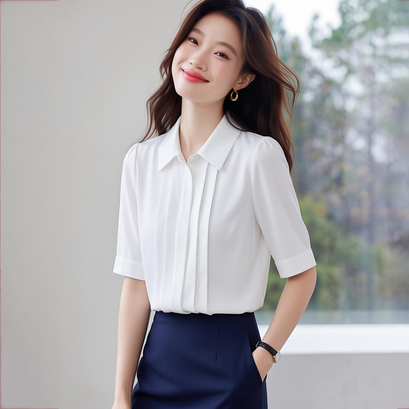 白色雪紡襯衫女短袖2026夏季新款設計感小眾面試氣質正裝職業襯衣