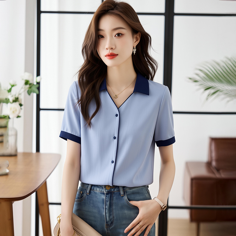 襯衫女2026夏季新款設計感小眾復古港味短袖雪紡衫襯衣女寬松上衣