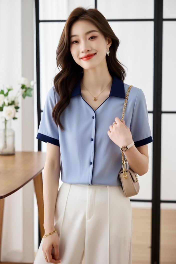 襯衫女2026夏季新款設計感小眾復古港味短袖雪紡衫襯衣女寬松上衣