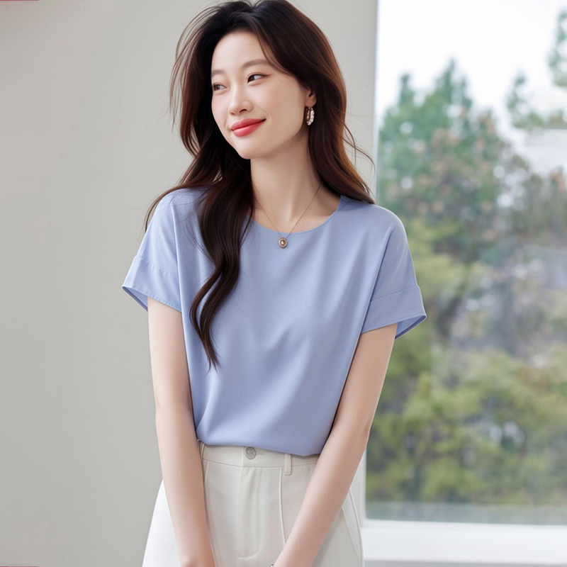 小眾時髦異材質拼接薄款短袖雪紡衫上衣女2026夏季大碼洋氣小衫