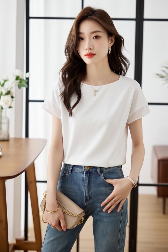 小眾時髦異材質拼接薄款短袖雪紡衫上衣女2026夏季大碼洋氣小衫