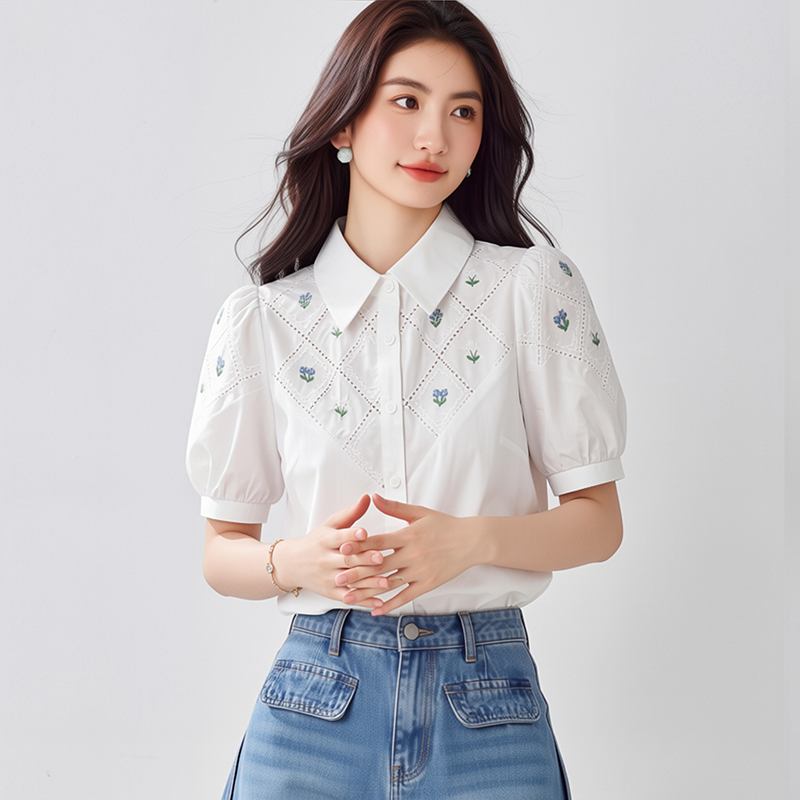 夏季正肩短袖雪紡襯衫女裝夏裝2026年新款上衣設計感小眾女士襯衣
