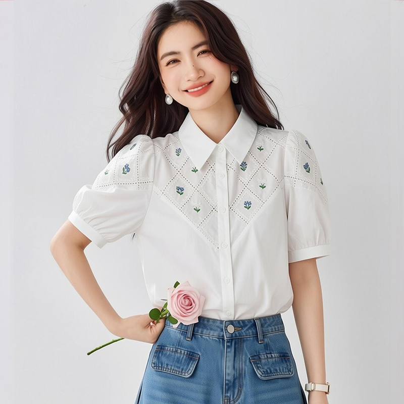 夏季正肩短袖雪紡襯衫女裝夏裝2026年新款上衣設計感小眾女士襯衣