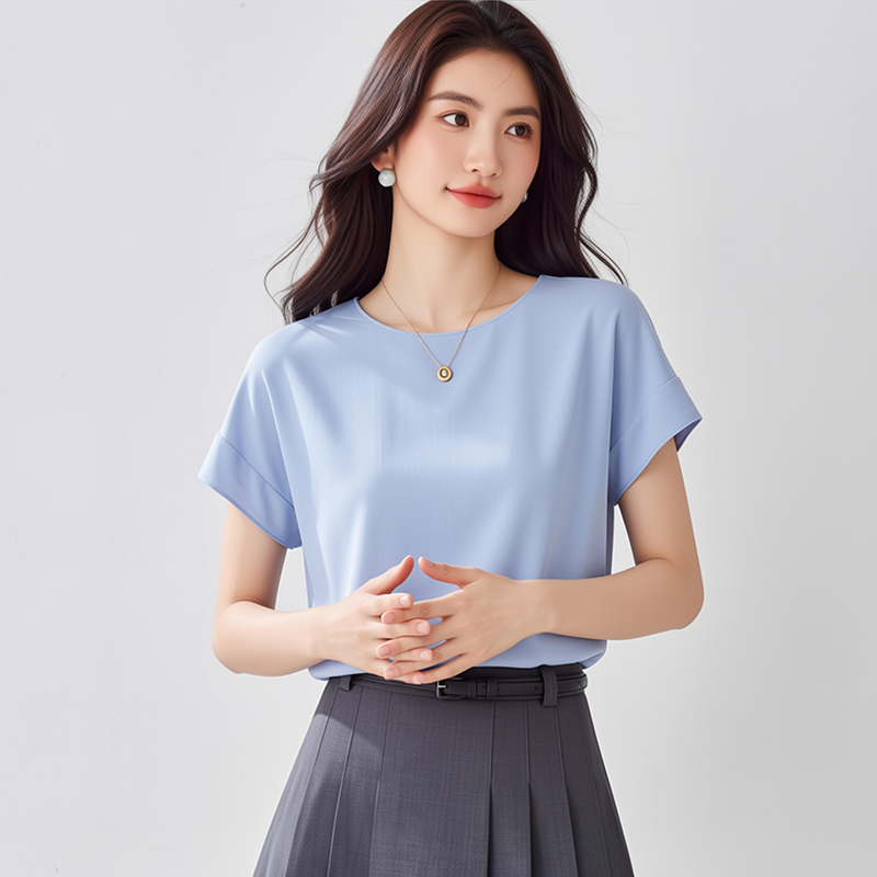 小眾時髦異材質拼接薄款短袖雪紡衫上衣女2026夏季大碼洋氣小衫