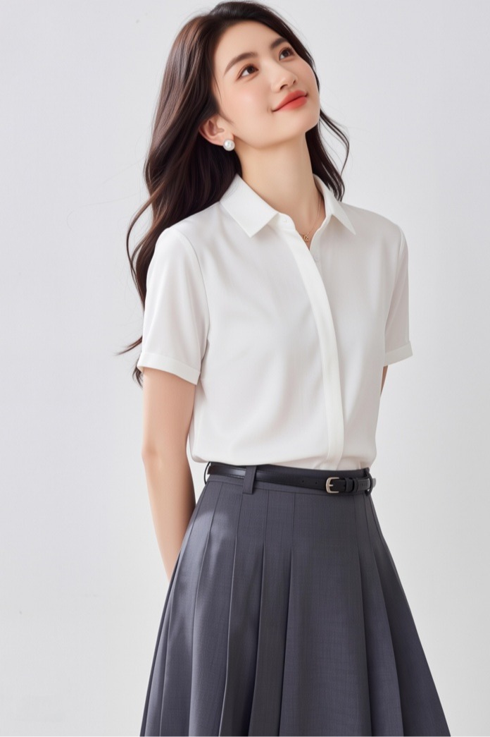 2026夏季新款緞面短袖襯衫女設計感小眾輕熟職業襯衣雪紡女上衣