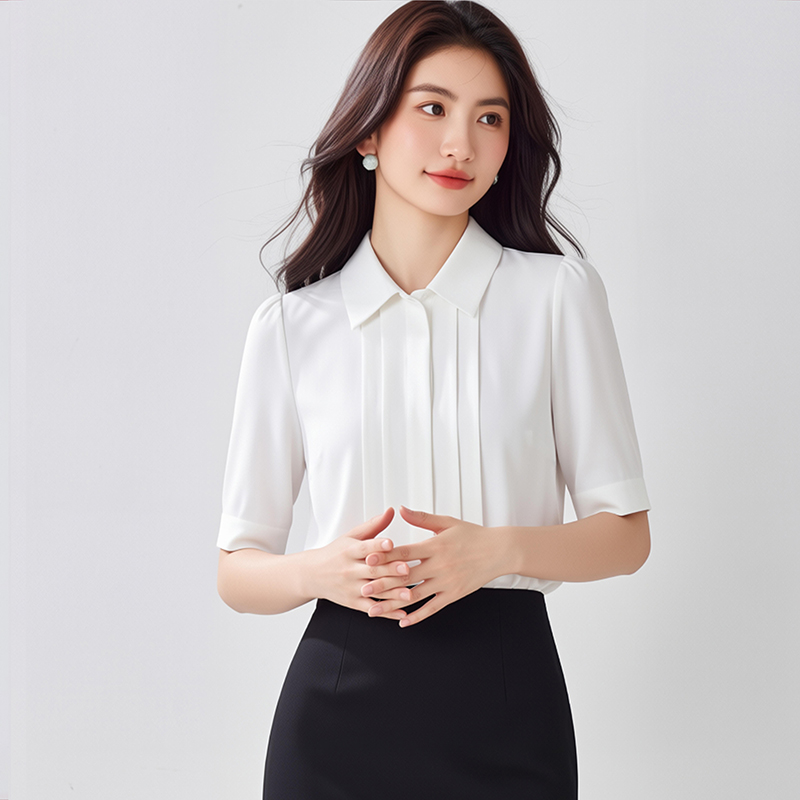 白色雪紡襯衫女短袖2026夏季新款設計感小眾面試氣質正裝職業襯衣