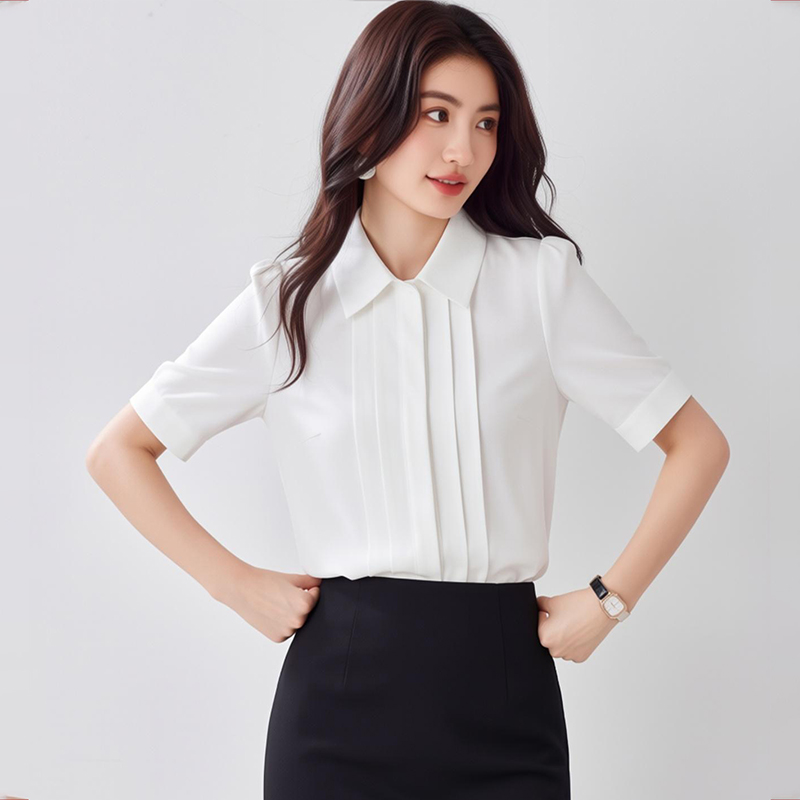 白色雪紡襯衫女短袖2026夏季新款設計感小眾面試氣質正裝職業襯衣