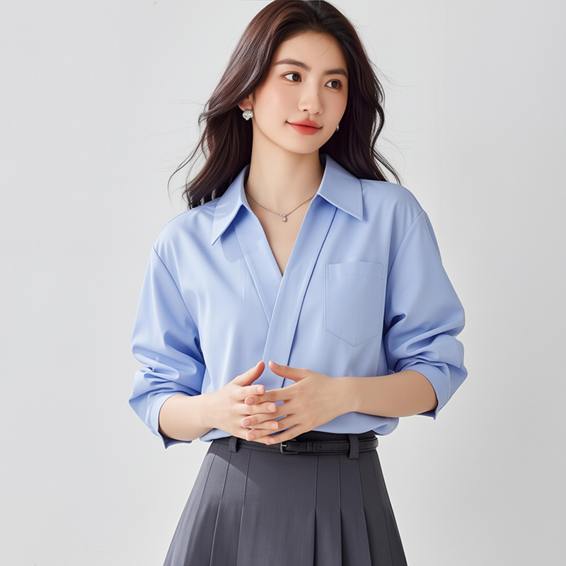 2026新款白色設計感V領襯衫女夏季面試穿搭短袖上衣小個子襯衣