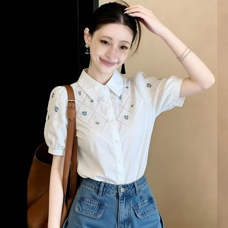 夏季正肩短袖雪紡襯衫女裝夏裝2026年新款上衣設計感小眾女士襯衣