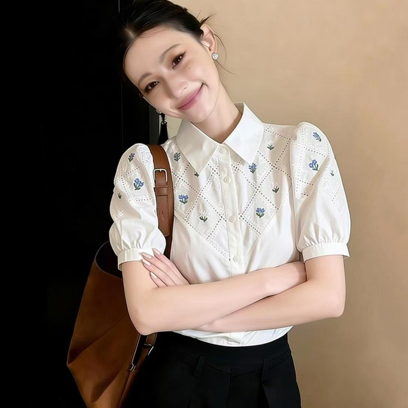 夏季正肩短袖雪紡襯衫女裝夏裝2026年新款上衣設計感小眾女士襯衣