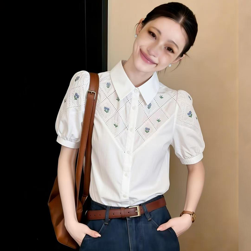 夏季正肩短袖雪紡襯衫女裝夏裝2026年新款上衣設計感小眾女士襯衣