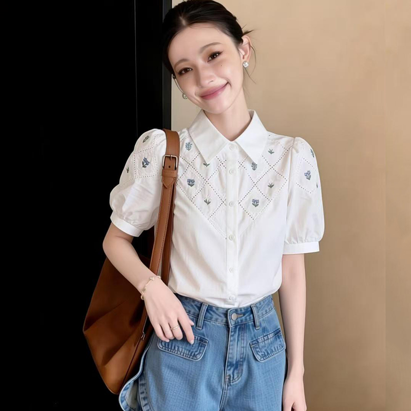 夏季正肩短袖雪紡襯衫女裝夏裝2026年新款上衣設計感小眾女士襯衣