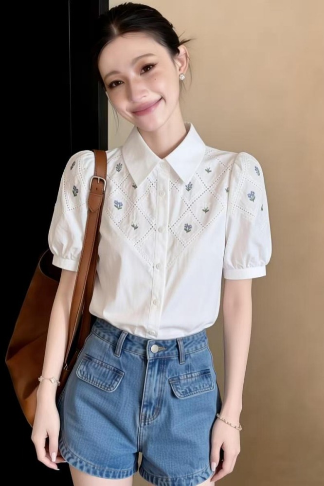 夏季正肩短袖雪紡襯衫女裝夏裝2026年新款上衣設計感小眾女士襯衣