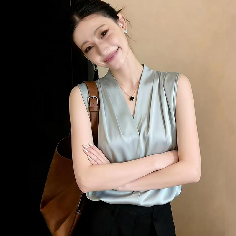 6色 2026夏季寬松顯瘦洋氣無袖上衣女夏雪紡襯衫女