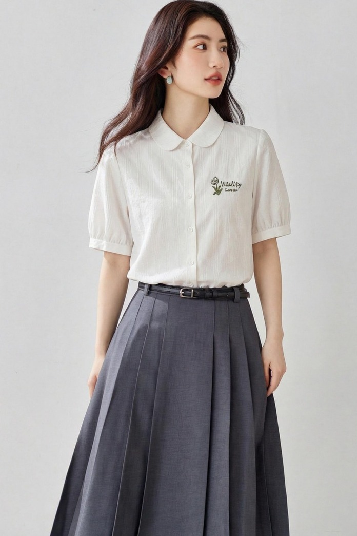 棉質文藝繡花短袖白襯衫女2026夏季舒適百搭通勤翻領襯衣上衣