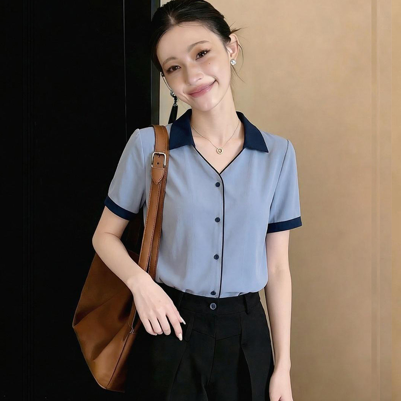 襯衫女2026夏季新款設計感小眾復古港味短袖雪紡衫襯衣女寬松上衣