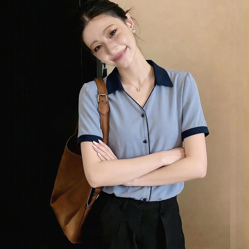 襯衫女2026夏季新款設計感小眾復古港味短袖雪紡衫襯衣女寬松上衣
