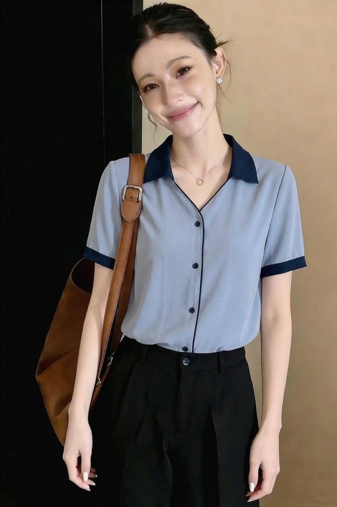 襯衫女2026夏季新款設計感小眾復古港味短袖雪紡衫襯衣女寬松上衣